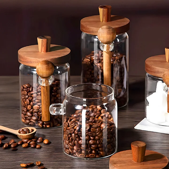 Acacia Lid Glass Jar with Wooden Spoon catalog product image for wholesale review