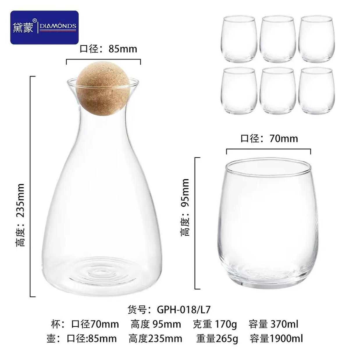 Glass Carafe and Tumbler Set, model GPH-018/L7, selected for Middle East buyer review