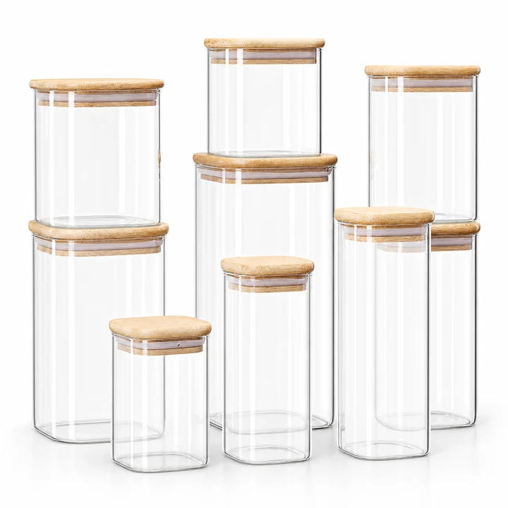 Square Glass Pantry Jars with Bamboo Lids catalog product image for wholesale review