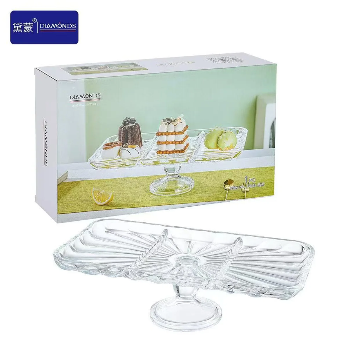 Three-Section Glass Serving Stand, model P005-3DZ, selected for Middle East buyer review