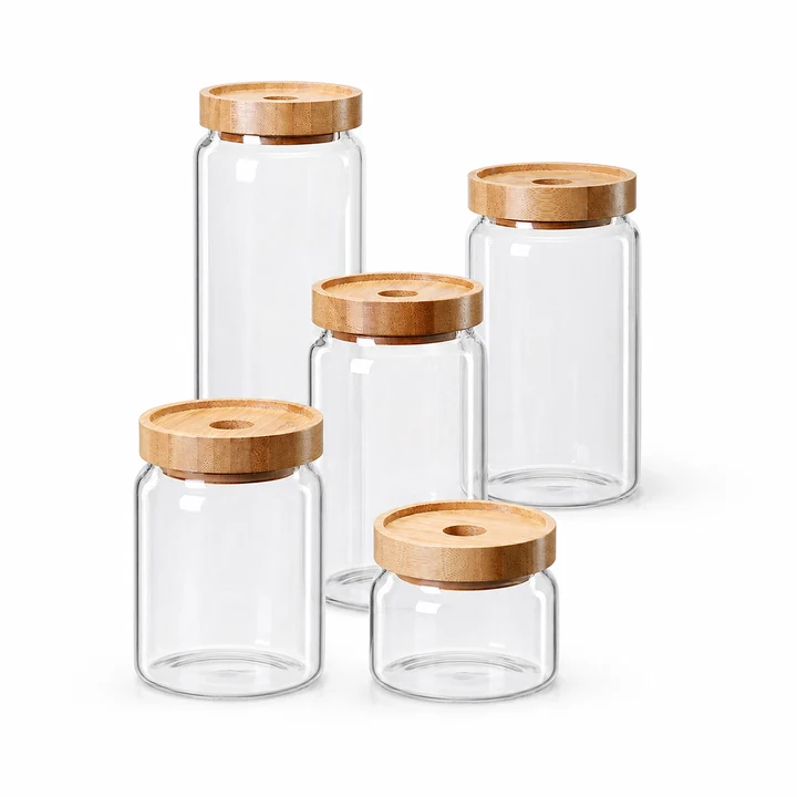 Bamboo Lid Glass Pantry Canister Set catalog product image for wholesale review