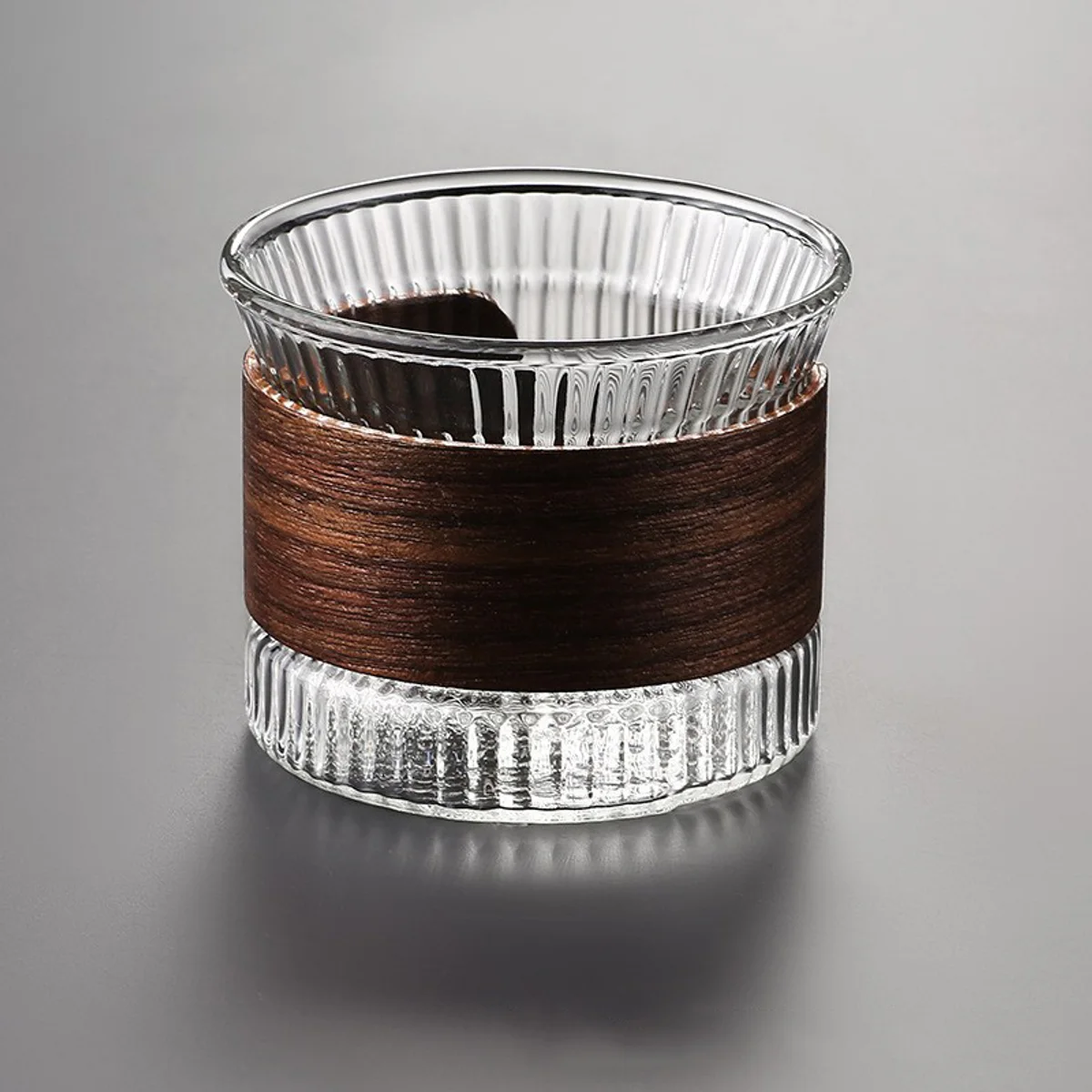 Wood Sleeve Hammered Glass Cup, catalog model DB0038